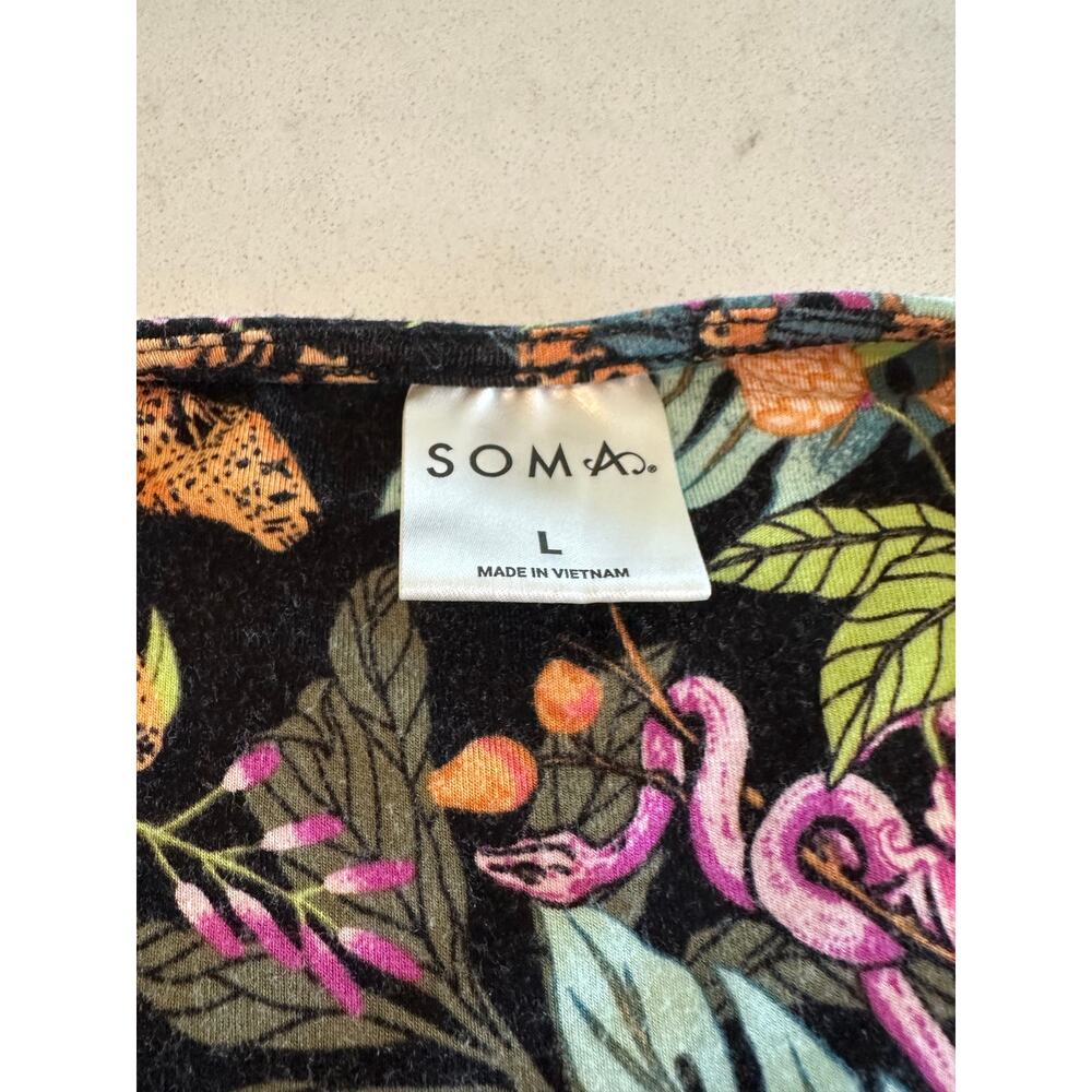 Soma Womens Large Black Nightgown Lounge Sleep Dress Tropical Print Soft Stretch - Picture 3 of 9
